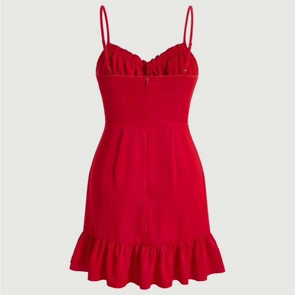 NWOT Red Ruched Bust Ruffle Hem Mini Dress - Picture 2 of 4